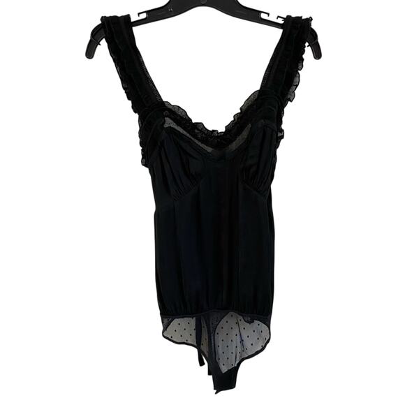 ree People Intimately Ooh Ahh Black Ruffle Lace Bodysuit Tie Back Romantic M - Picture 2 of 10